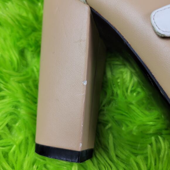 Mojo Moxy Colorblock Beige White Black Leather Strappy Heels, 7 - Picture 4 of 7